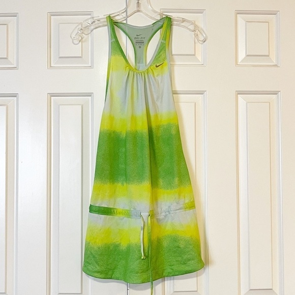 Nike Dri-Fit Sleeveless Racerback Drawstring green, yellow, white, Dress. XS - Picture 6 of 8